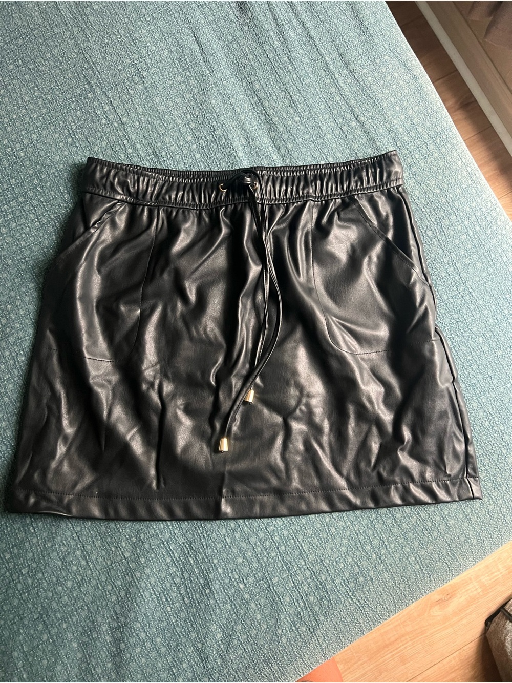 Ci Sono Black Faux Leather Mini Skirt with Drawstring